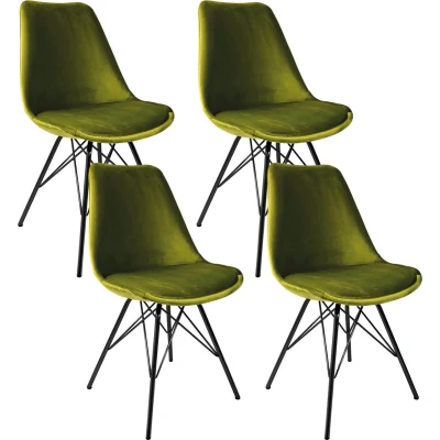 Afbeelding van Kick kuipstoel Velvet groen zwart frame set van 4