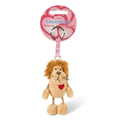 Afbeelding van sleutelhanger leeuw 7 cm beige knuffeldier hanger met voor sleutelring, en geluksbrenger tas boodschap