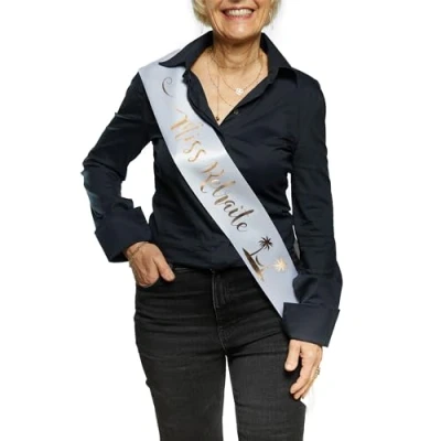 Afbeelding van OLILLY sjaal om met pensioen te vieren Witte en gouden Lang leve het of Miss Retreat (Miss Retreat)
