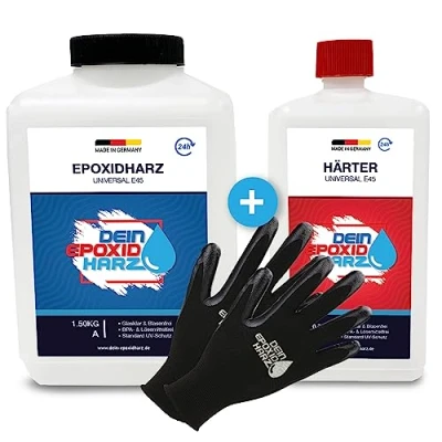 Afbeelding van Epoxyhars met verharder, 2,25 kg GVK, professionele kwaliteit, transparant en geurloos, giethars voor hout beschermende handschoenen