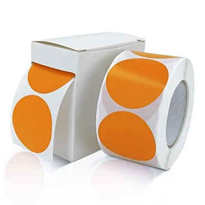 Afbeelding van 500 stuks oranje ronde stickers, 25 mm, kleine plakpunten, kleurcode, afneembare en weerbestendige met dispenserdoos