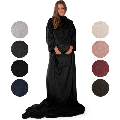 Afbeelding van Blumtal Fleece Deken met mouwen Hoodie Plaid 170 x 200 cm Donkerrood