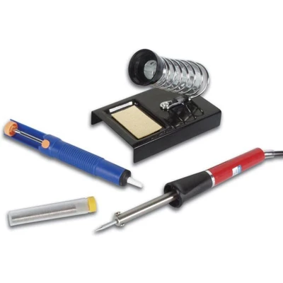 Afbeelding van Velleman Soldeerset, soldeerbout 25 W, desoldeerpomp, soldeerbouthouder, soldeertin