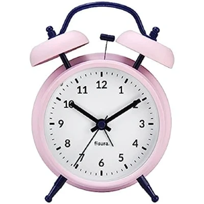 Afbeelding van Fisura Analoge wekker zonder tikken met led nachtlampje. Metaal en ABS. Afmetingen: 11,7 x 5,5 16. 9 cm wijzerplaat (roze)
