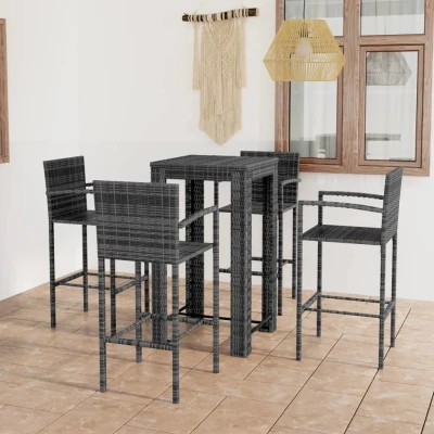 Afbeelding van 5 delige Tuinbarset met armleuningen poly rattan grijs
