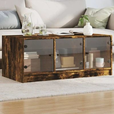 Afbeelding van Salontafel met glazen deuren 102x50x42 cm gerookt eikenkleurig