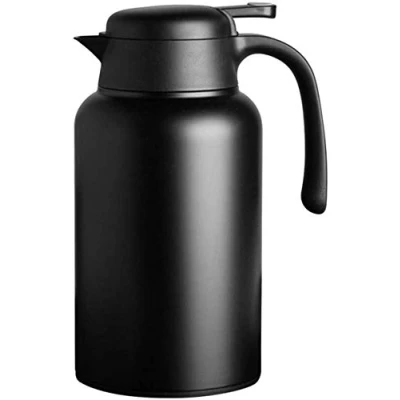 Afbeelding van 2L zwarte thermoskan 304 roestvrij staal dubbelwandige vacuüm geïsoleerde koffiepot koffie thermos, koffieplunder, sap/melk/thee isolatie pot