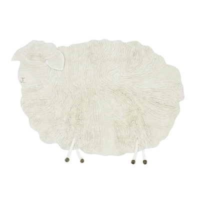 Afbeelding van Lorena Canals Wasbaar wollen vloerkleed 120x170cm Pink Nose Sheep Wit