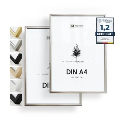 Afbeelding van Dubbelpak (2 stuks) fotolijsten DIN A4 aluminium zilver champagne fotolijst (8,3 x 11,7 inch) met onbreekbaar acrylglas perfect voor kamerdecoratie