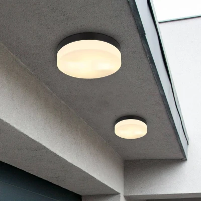 Afbeelding van Buiten plafondlamp Vranos, mat zwart, Ø 24 cm, aluminium