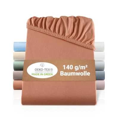 Afbeelding van BaSaTex biologisch Jersey hoeslaken 120 x 200 100% GOTS gecertificeerd katoen cm terracotta