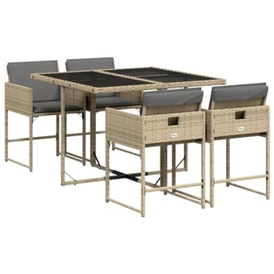 Afbeelding van vidaXL 5 delige Tuinset met kussens poly rattan gemengd beige