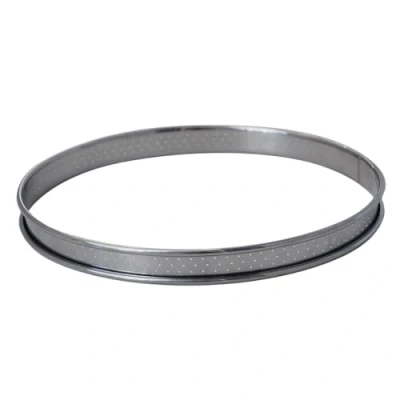 Afbeelding van De Buyer Ronde taartcirkel van geperforeerd roestvrij staal en rolrand diameter 24 cm, hoogte 2 cm
