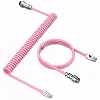 Afbeelding van MAMBASNAKE C01 Câble de Clavier Spiralé Pro Personnalisé pour Mécanique, USB C Enroulé, Jeu Type vers A avec Connecteur Aéronautique en Métal Amovible Rose