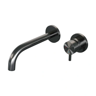 Afbeelding van Brauer gunmetal Edition Wastafelmengkraan inbouw gebogen uitloop links hendel kort smal model B 1 PVD geborsteld