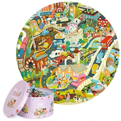 Afbeelding van Stadsleven ronde puzzel 150 stukjes 58cm diameter gemaakt van recycled karton