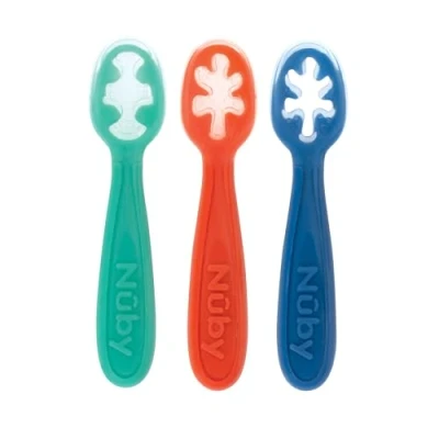 Image de Nuby Ensemble de premières cuillères pour bébé Silicone Facile à saisir et tenir 3 Pack 6 + Mois