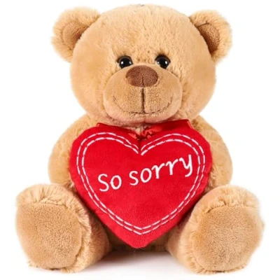 Afbeelding van BRUBAKER Teddybeer met Rood Hart So Sorry 25 cm Teddy Pluche Beer Knuffel Cadeau voor Verontschuldigingen Knuffeldier Zachte Bruin Lichtbruin