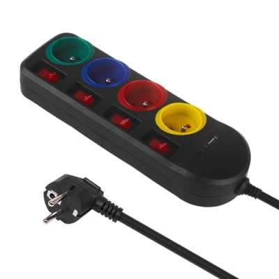 Afbeelding van Maclean MCE508 B stekkerdoos 4 voudige verlengkabel + USB A/C, met schakelaars 250VAC/10A 1,5m zwart