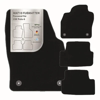 Afbeelding van MAT10 automatten voor VW Polo 6 (BJ 09/2017 03/2021, type AW) velours Set van 4 Duurzame originele kwaliteit Made in Germany Zwart