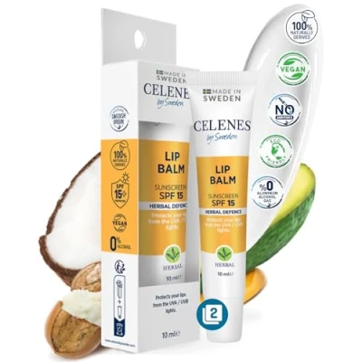 Afbeelding van Celenes by Sweden Lippenbalsem met Kruiden SPF 15 10 ml Zonbescherming, Intensieve Hydratatie Kokos en Avocado olie, Vegan, Alcoholvrij, Ideaal voor Alle Huidtypen