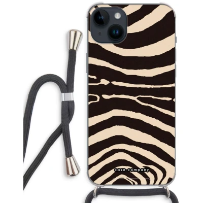 Afbeelding van Case Company® hoesje met Koord geschikt voor iPhone 14 Plus Arizona Zebra Telefoonhoesje Zwart Extra Bescherming aan alle Kanten en Over de Schermrand