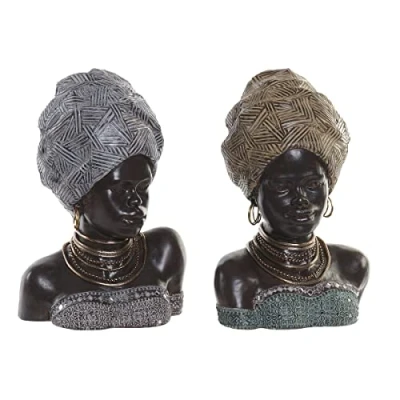 Afbeelding van Decoratieve figuren DKD Home Decor 24 x 18 36 cm Zilverkleurig Gouden Koloniaal Afrikaanse (2 S...