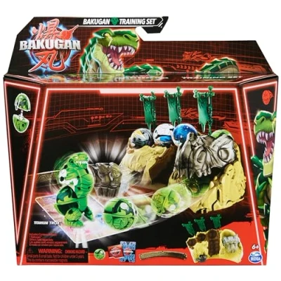 Afbeelding van Bakugan Training Set speelset met Titanium Trox dinoclan actiefiguur ruilkaarten Tol
