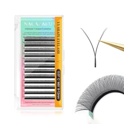 Afbeelding van NAGARAKU YY Wimperverlenging, 4D Y Lash Handgeweven, kruisgeweven, Russisch volume, kunstwimpers, natuurlijk, kant en klare fans, ventilator, Wispies, cluster, wimpers, zwart, 12 rijen