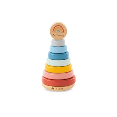 Afbeelding van PINOLINO Ruby regenboogstapeltoren, klassieke motoriek van hout, kleurrijk stapelspel in regenboogkleuren, voor kinderen vanaf 12 maanden
