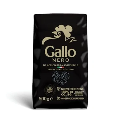 Image de Riso Gallo, Noir intégral de l&#039;agriculture durable, riz italien bon et polyvalent, source fibres, méthode parboiled, cuisson 12 minutes, 500 g