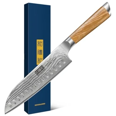 Afbeelding van HOSHANHO Koksmes, Santoku mes 18 cm, superscherp, 67 lagen Damascus van Japans staal, keukenmes met houten handvat