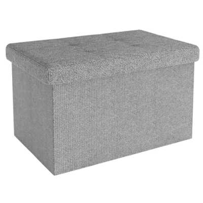 Afbeelding van Intirilife Opvouwbare bank 49x30x30 cm in FELS GREY Zitkubus met opbergruimte en deksel van stof holtes voetensteun opbergbox kist zitkruk