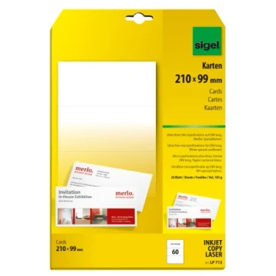 Afbeelding van Sigel PC correspondentiekaart DIN lang 60 stuks 185g wit