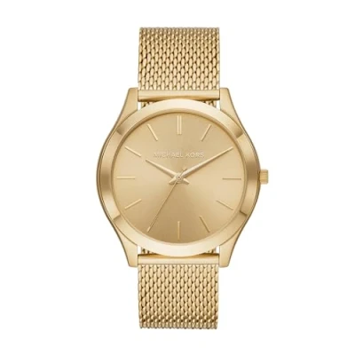 Afbeelding van Michael Kors Runway Herenhorloge, kwartsuurwerk, met roestvrijstalen of leren band, Gouden toon, MK8625