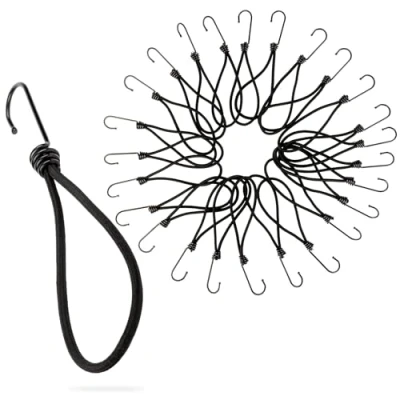 Afbeelding van PRETEX Bungee Koorden met Haken 25st x 23 cm Universele Koord Pakket en Bevestigingen Zwaar Bungees Perfect voor Kamperen, Bagage Zeildoek