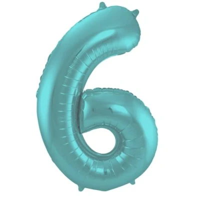 Afbeelding van Folie ballon cijfer 6 Mat Aqua Metallic 86cm