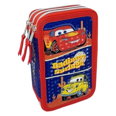 Afbeelding van CARTOON Schooltas met 3 ritssluiting, meerdere vakken, compleet 44 stuks, kleuren Giotto, 20 x 13 6 cm, Rood, Auto&#039;s
