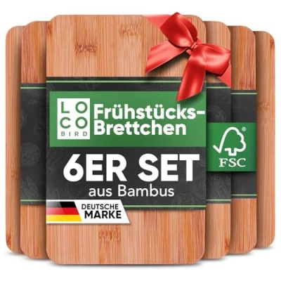Afbeelding van Loco Bird Set van 6 snijplanken bamboe, 22 x 14 cm, keukenplank hout, ontbijtplank antibacterieel hout