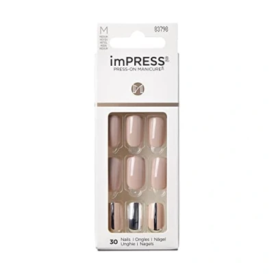 Afbeelding van KISS ImPRESS Manicure om in te drukken, bewolkt, middellang, vierkant, met PureFit technologie, inclusief voorbereidingspad, mini vijl, nagelriemstok en 30 kunstnagels
