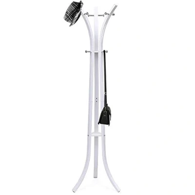 Afbeelding van BAKAJI Design garderobe met voet van metaal 9 haken voor het ophangen kleding en statiefsokkel, afmetingen: 60 x 53 176 cm (wit)