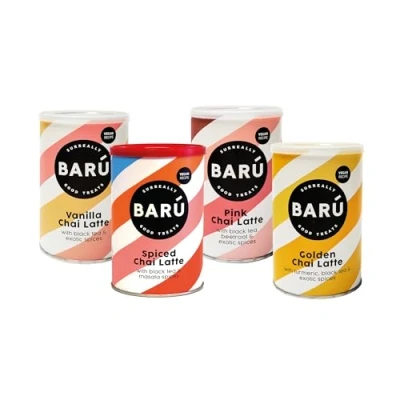 Image de Barú Chai Discovery Pack 4 x 250 g Préparations instantanées : Spiced, Vanilla, Pink &amp; Golden Vegan, naturel, sans arômes artificiels 64 tasses Fait main en Belgique