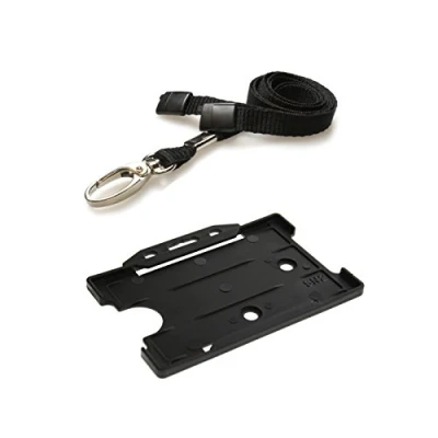 Afbeelding van Set van 2 zwarte badgehouders zwart koord met metalen clip en veiligheidsontgrendeling voor kaarthouder ID Card It