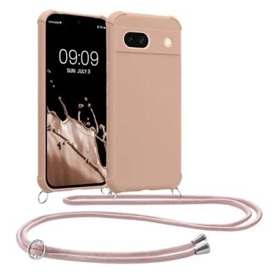 Afbeelding van kwmobile telefoonhoesjegeschikt voor Google Pixel 8a Hoesje van siliconen met telefoonkoord In kokosmelk