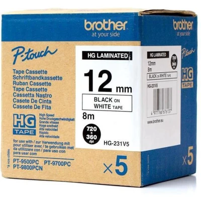 Afbeelding van Brother HGe 231v5 Tape Zwart op wit (12 mm)