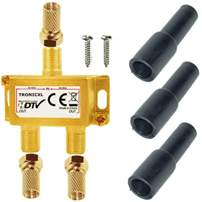 Afbeelding van TronicXL Satsplitter 2 voudig HD digitale antenneverdeler TV + F stekker adapter met 3x weerbescherming DC doorgang compatibel DVBT DVBC kabeltelevisie