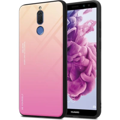 Afbeelding van Cadorabo Hoesje geschikt voor Huawei MATE 10 LITE in GEEL ROZE Tweekleurige beschermhoes van TPU silicone Case Cover en achterzijde gehard glas