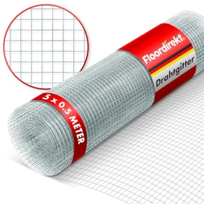 Afbeelding van Floordirekt Fijnmazig draadgaas 6,3 mm maaswijdte verzinkt 50 cm hoogte x 5 m lengte extra lange rol draadrooster als volièredraad, konijnendraad