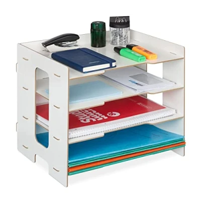 Afbeelding van Relaxdays bureau organizer brievenbak a4 3 vakken documentenhouder kantoor wit