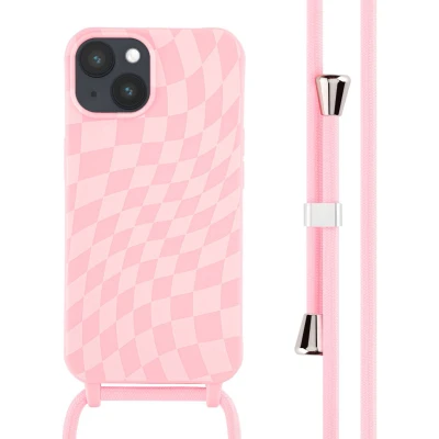 Afbeelding van iMoshion hoesje Geschikt voor iPhone 14 met koord Siliconen design Roze / Retro Pink